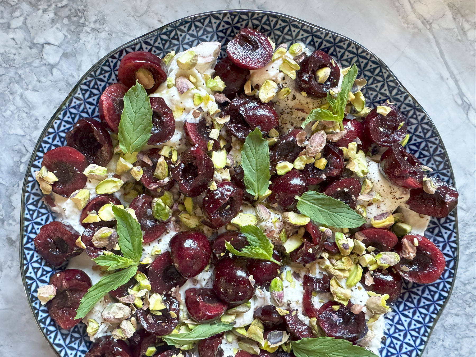 Burrata with Cherries and Pistachios